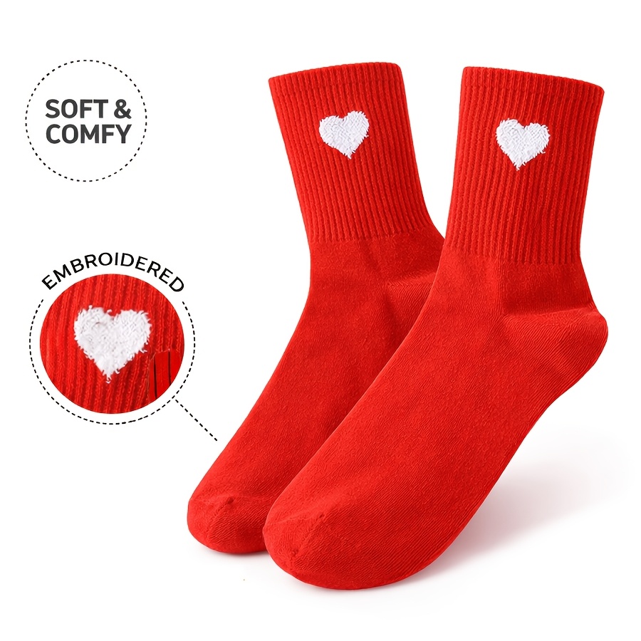 E-shop 1 Paar Damen rote wadenhohe Socken mit Herzmustern, weiche atmungsaktive Freizeitsocken für Freizeitkleidung, neuartige Socken, bequeme