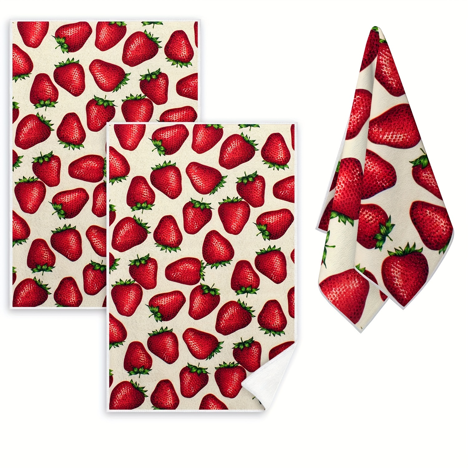 

2pcs, Strawberry-themed Kitchen Dish Towels, Contemporary Style, Ultrafine Fiber, Machine Washable, Fade-resistant, Home Cleaning And Decor Supplies