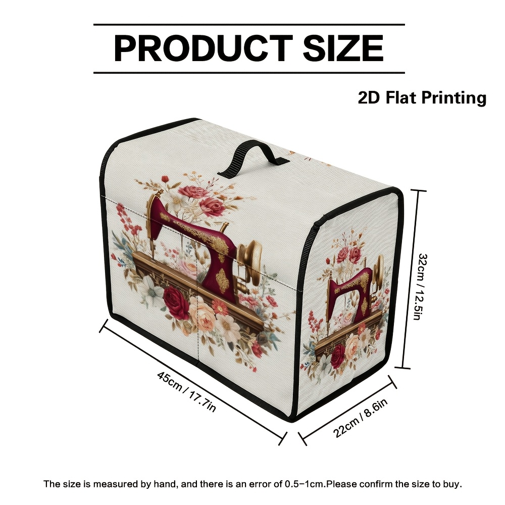 TEMU 1 para máquina de coser 2D diseño floral estampado, protector contra el polvo duradero con bolsillos y asa convenientes, compatible con máquinas