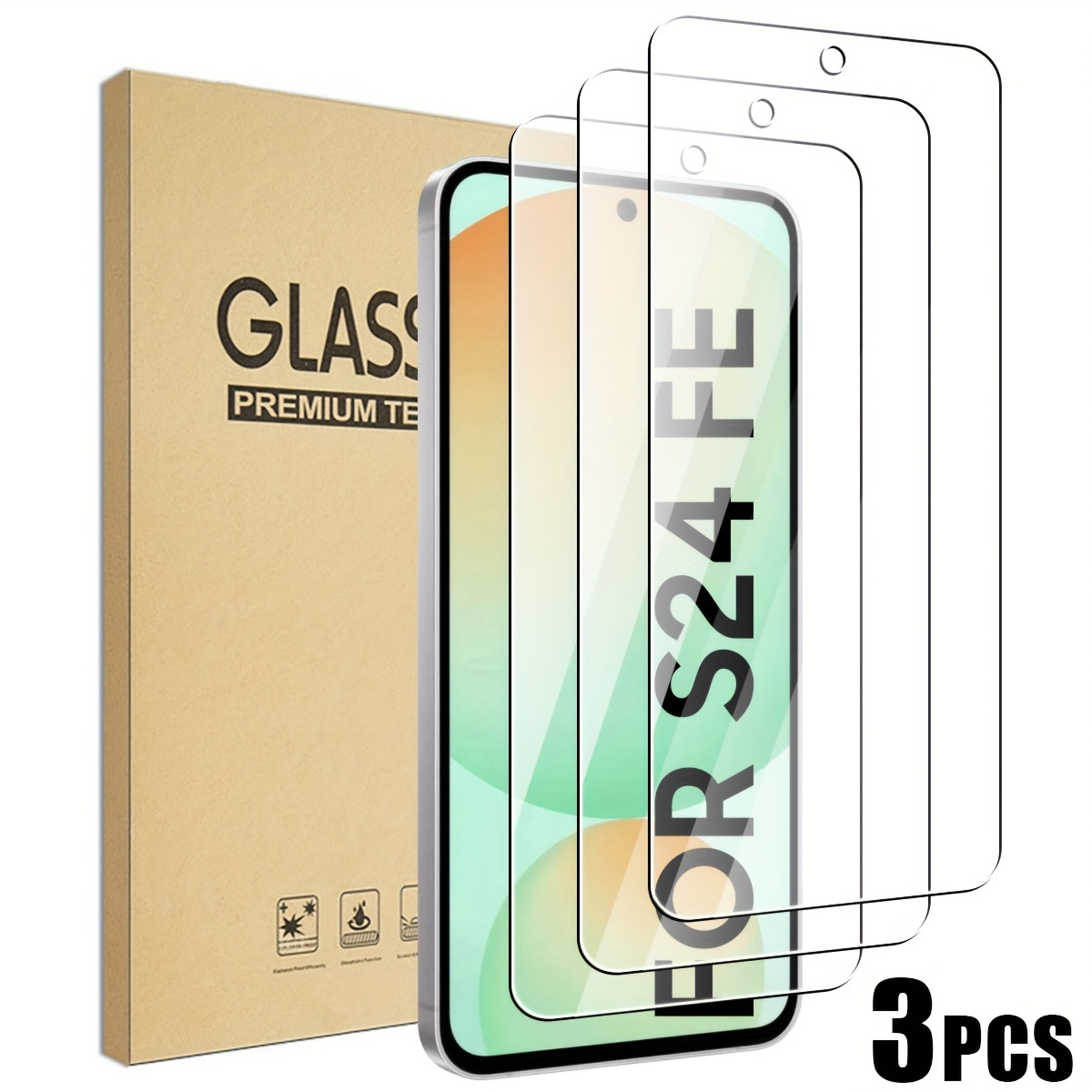 

Protecteur d'écran en verre trempé 3-Pack pour S24 FE - Brillant, , aux rayures, aux digitales, installation bulles, compatible avec et étui