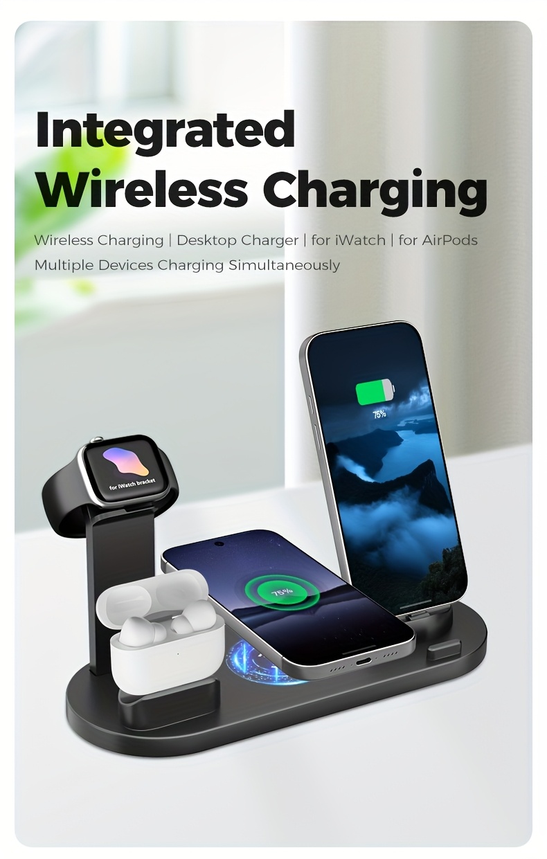 Estación de carga inalámbrica multifuncional, carga rápida de 15W, compatible con Samsung Ultra/S25/S24/S23/S22, iPhone 16/15/14/13/12/11/Xr/X/8, Google Pixel, teléfonos Android, AirPods Pro 2/4, Samsung Buds y Google Pixel Buds (con carga por inserción o inalámbrica)