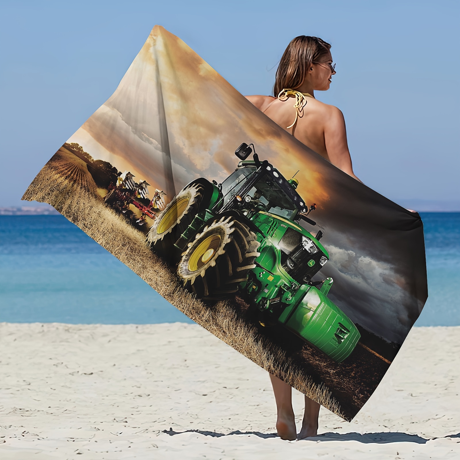 

1pc Tractor Microfiber Beach Towel, & Quick-drying Swimming Towel, Lightweight & Soft Beach Blanket, Suitable For Beach Swimming Outdoor Camping Travel, Ideal Beach , Car, Pool Towel, Adult & Women