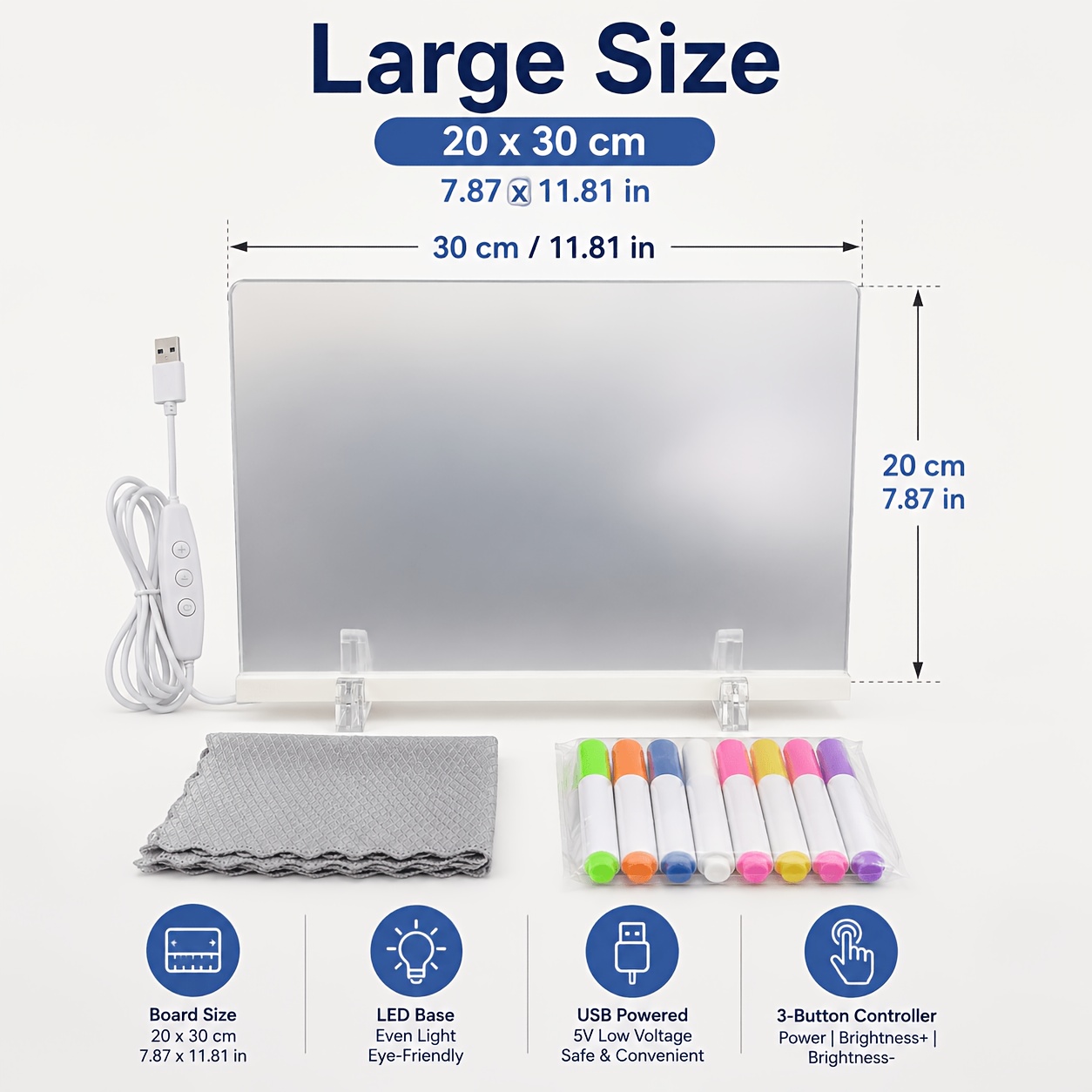 TEMU Pizarra de dibujo RGB, USB 3 teclas de control de línea RGB , ajuste de de 5 niveles, 3 de luz nocturna intermitente, pizarra de mensajes LED