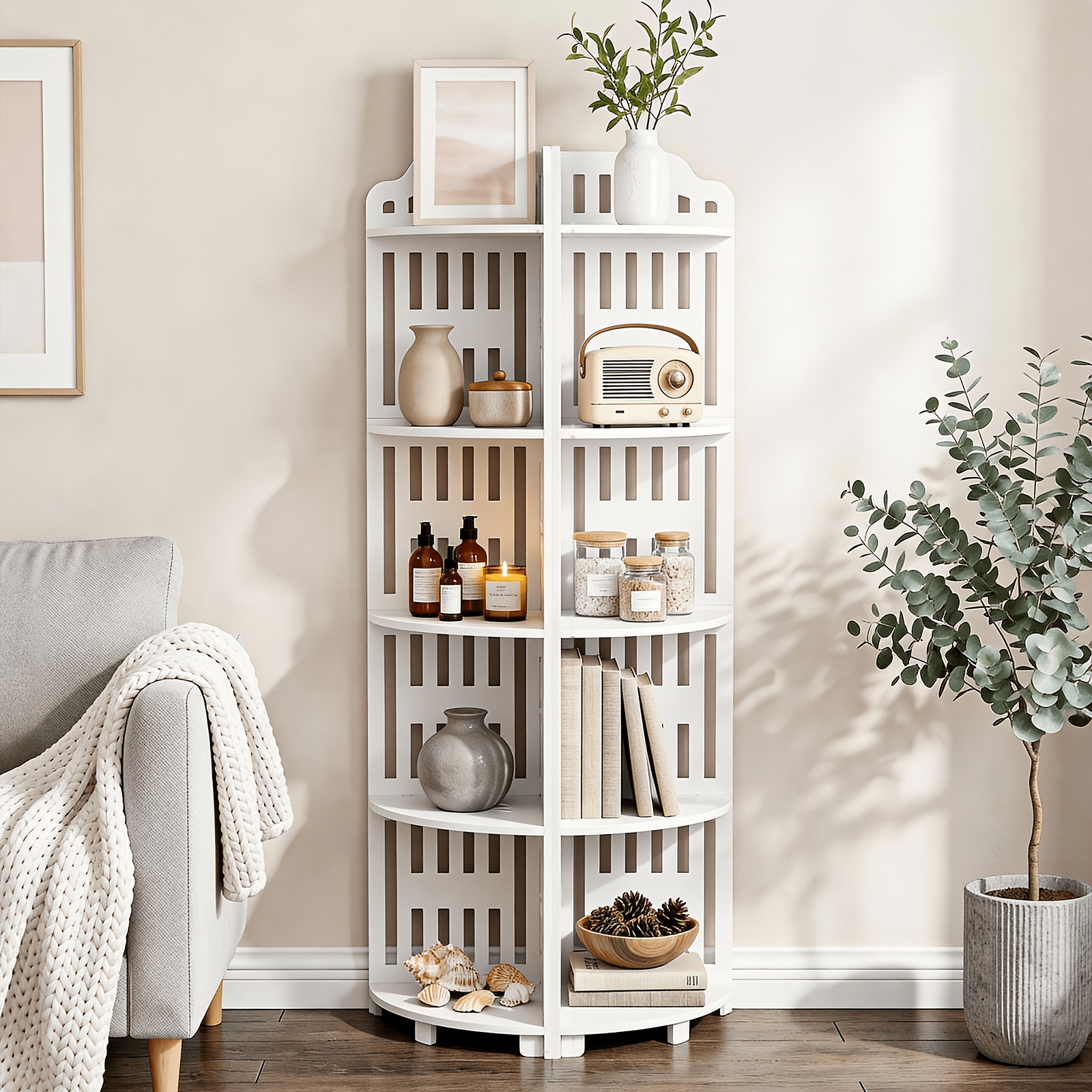Image of Bathroom Corner Shelf, Corner Organizer 5 Tier High Capacity Storage, Pvc Ideal For Spaces, Wall Anti Tip, Bathroom Storage Cabinet Perfect For Toilet Paper, Shampoo, Soap, Cosmetics, Shelves