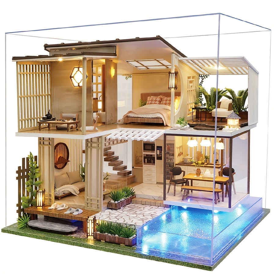 a miniature dollhouse kit featuring furniture a wooden house model complete with a dust cover and a music box designed at a 1 24 scale perfect as an elegant gift for adult friends or lovers on their birthday   not included