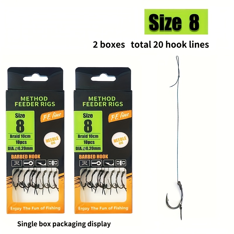 TEMU 10/20pcs Feeder Fishing Rigs With High-strength Braided Line & Sharp Barbed Hooks (sizes 6-14) - Mixed Colors For Carp & Fishing Enthusiasts