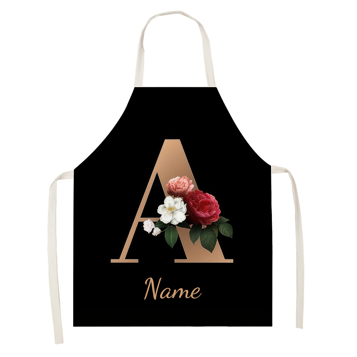 TEMU 1 Tablier de Cuisine Personnalisable Lettres A-Z, Tissu Polyester, Tablier DIY Créatif pour Peinture, Cuisson et Jardinage, Cadeau Original,