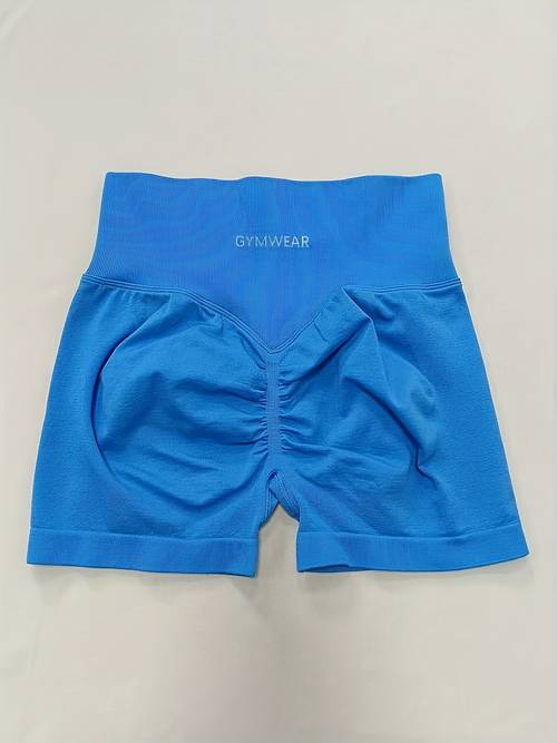 spliced waist embroidered shorts peach solid color breathable three quarter shorts fitness lifting shorts