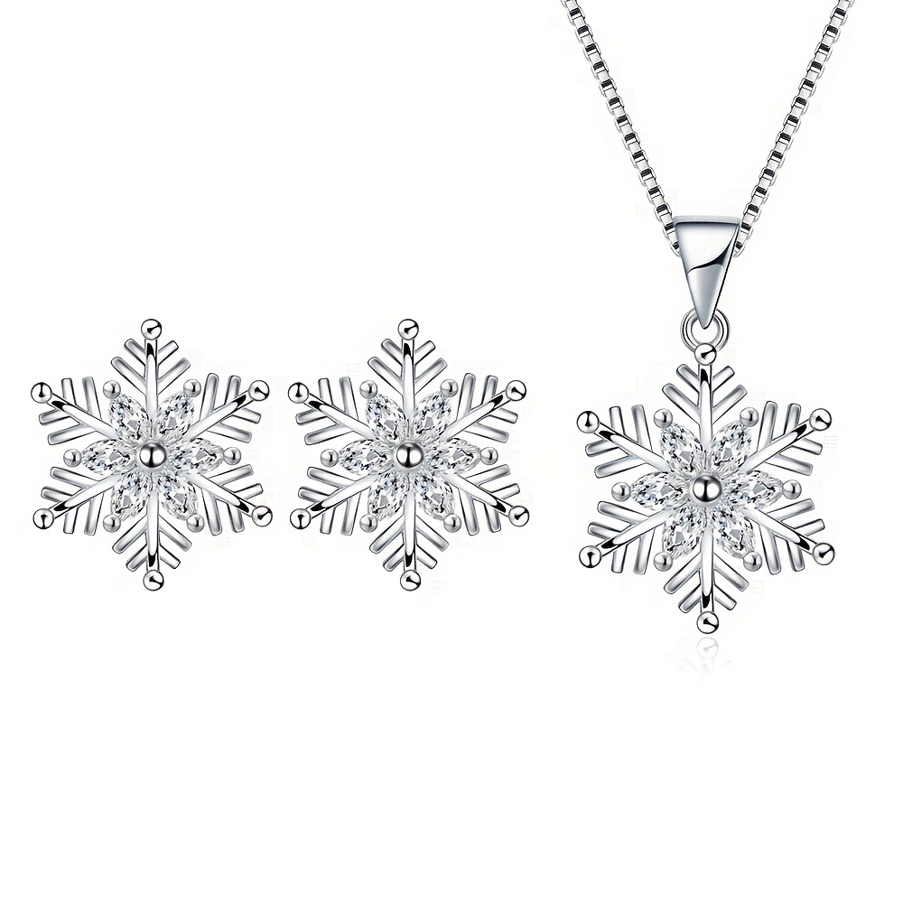 S925 Silver Snowflake Necklace Set, Stylish and Unique
