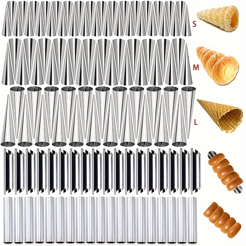 

50pcs Luxury Stainless Steel Danish Pastry Mold Set - & Cream Rolls, & Easy To Clean, Essential Baking Tools