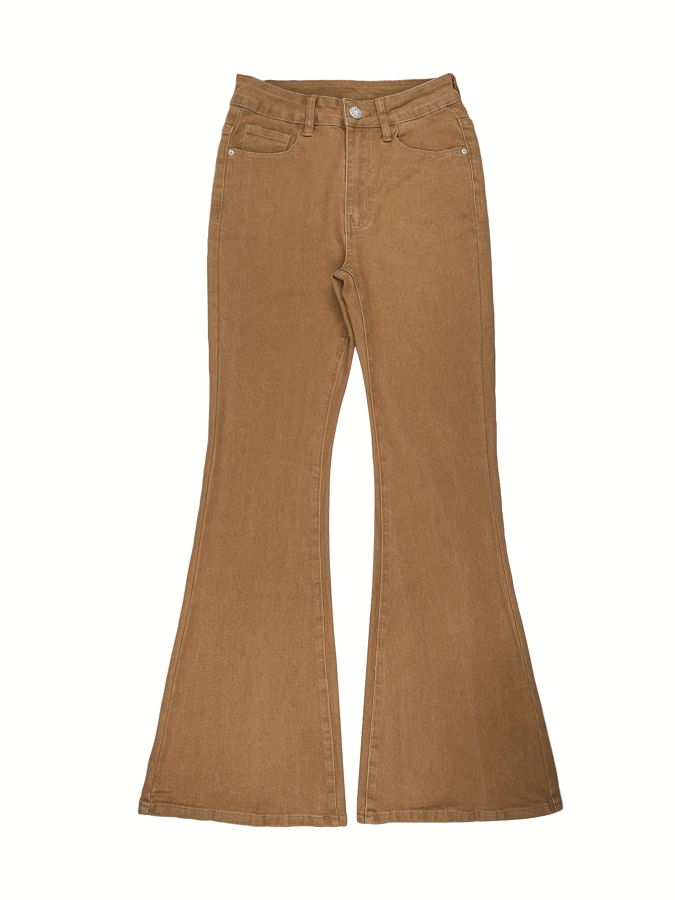 GILIPUR MH1025 Light Blue Retro High-Waist Stretch Straight Leg Women's Pants, Street Style Solid Color Long Pants with Pockets, All-Season Comfortable Stretch Fabric, Machine Washable