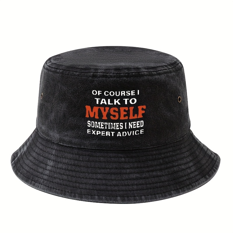 TEMU I " Bucket Hat - Stylish Black With Orange & White Print, Polyester, Non-stretch, Hand Washable, Ideal For Street Style, Outdoor, And Casual