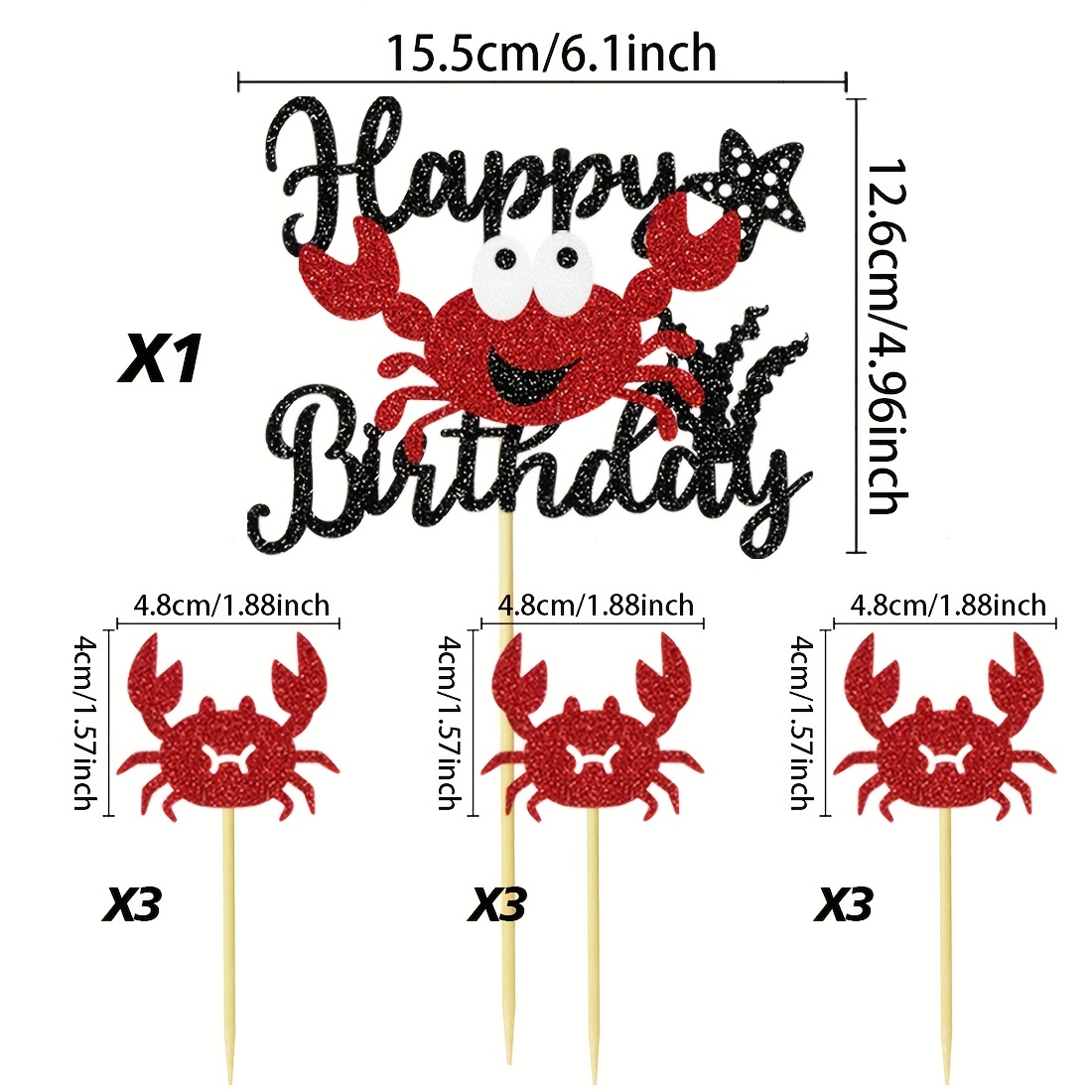 10pcs Set Of Shiny Marine-themed Cake Decorations - Crab-themed Cake Decoration Flags - Perfect For Children's Birthday Shower Cake Decorations,school
