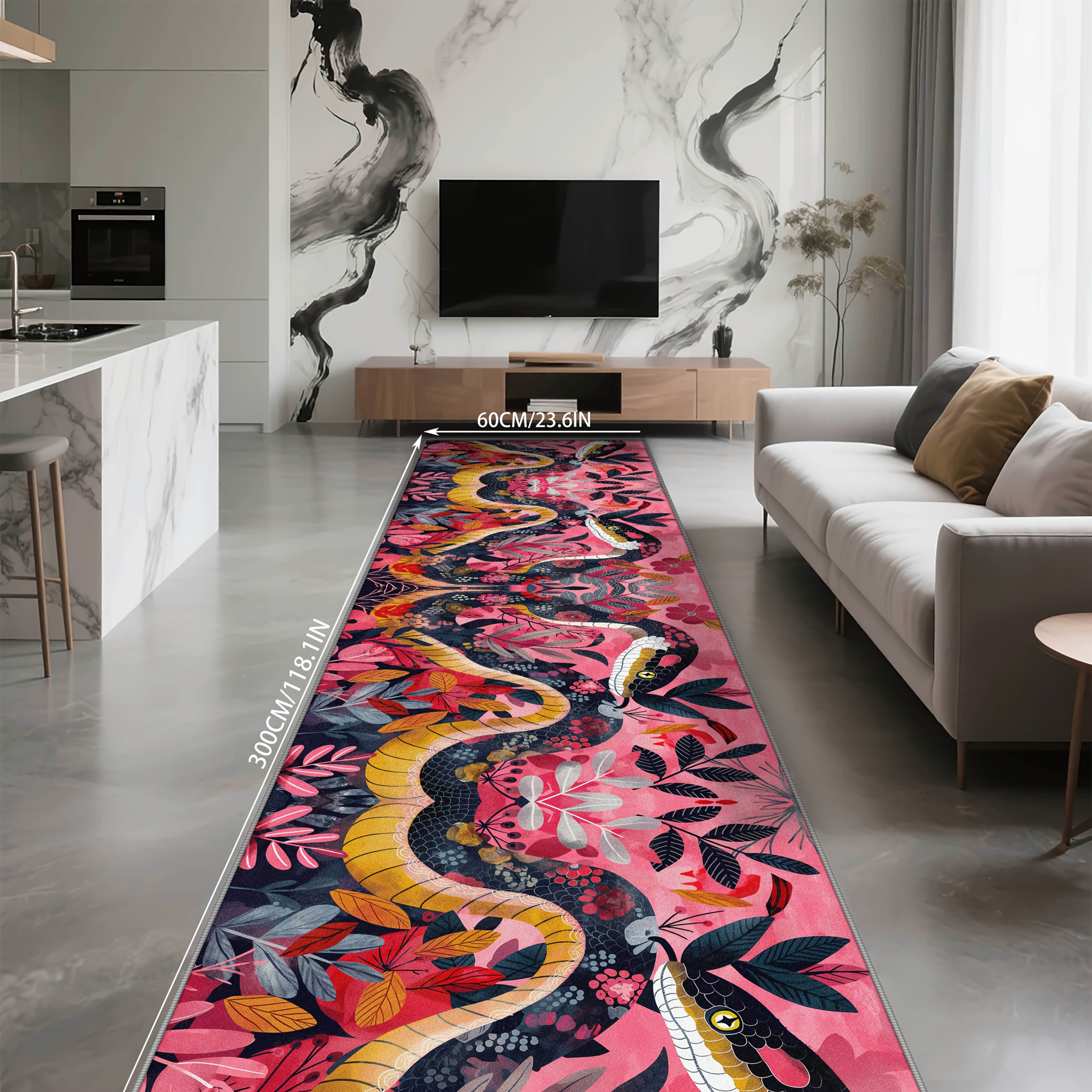 TEMU Velvet 1pc, Unique And Exquisite Pink Long Runner Rug With A And Floral Pattern, Light Luxury Creative Soft Polyester Kitchen Hallway Mat, Easy