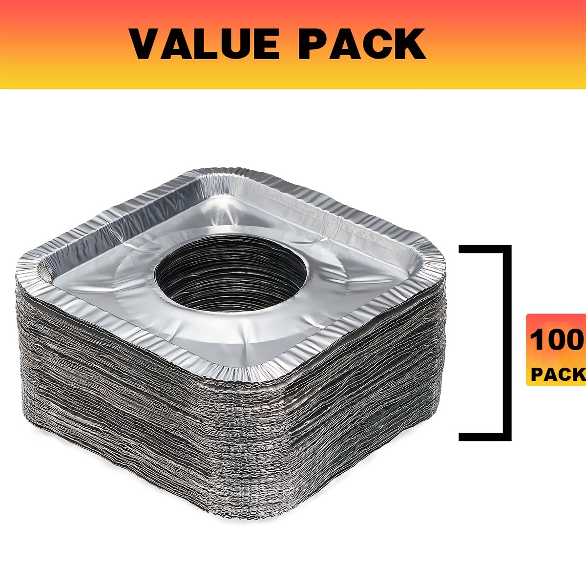 Image of Disposable Gas Burner Liners (100pcs) Aluminum Foil Square Gas Stove Burner Covers - 21.5cm Gas Stove Protector, Stove Covers For Gas Burners, Foil Liners For Catching Oil, Grease And Food Residue