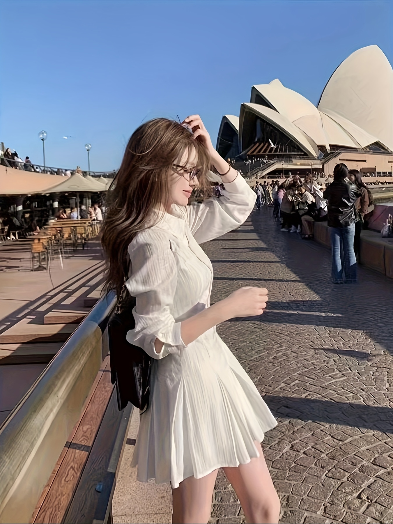 white long sleeve shirt dress women a fitted waist pleated - Temu New  Zealand