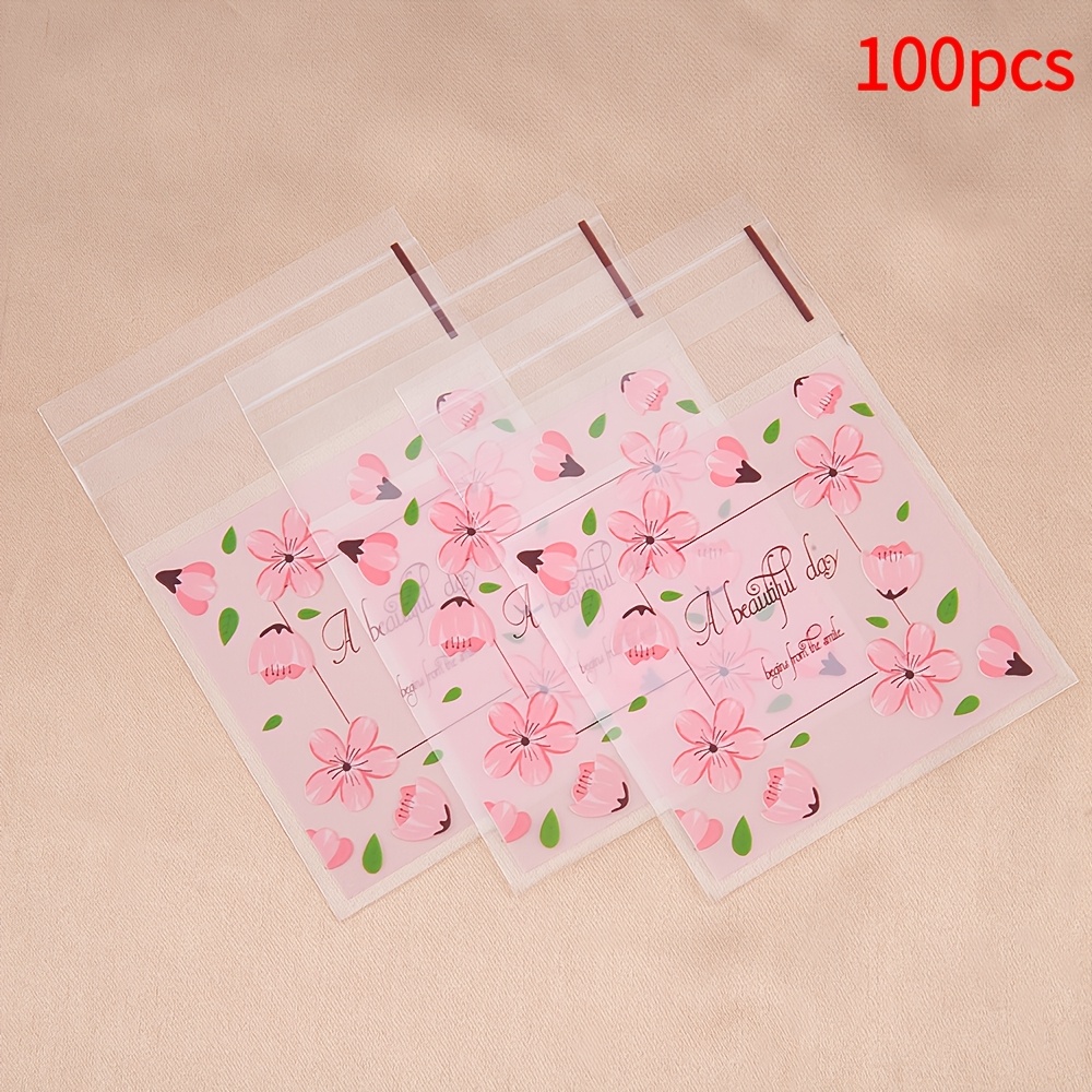 TEMU 100 pezzi Sacchetto autoadesivo rosa a forma di ciliegio per oggetti di , gioielli, perline, confezionamento, esposizione, biscotti, ,
