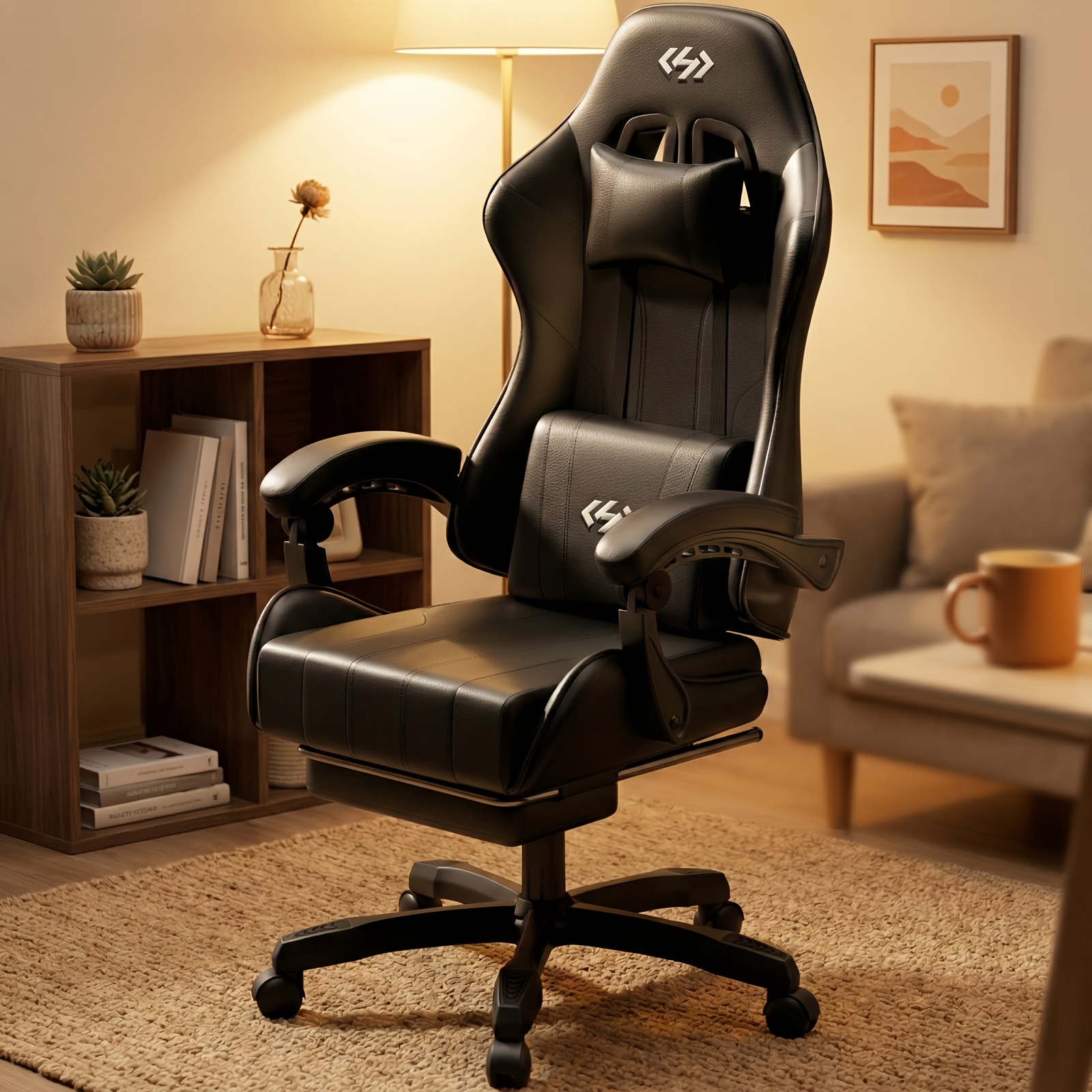 TEMU Chaise de gaming ergonomique, hauteur et réglables, chaise de bureau avec support lombaire, -pieds et -tête, chaise de gaming pivotante à 360°