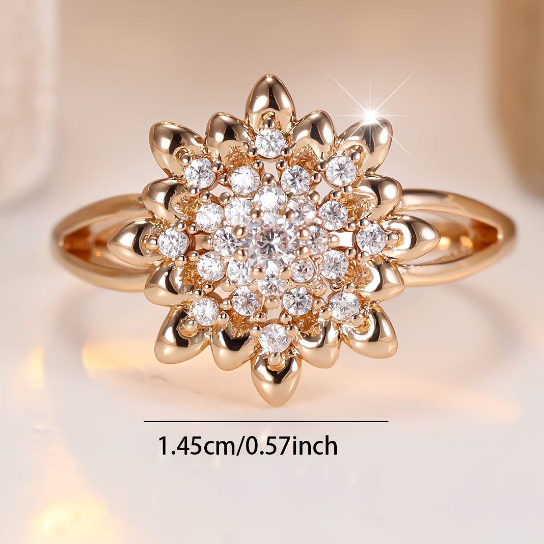 Women's Floral-Shaped Statement Ring with Synthetic Cubic Zirconia