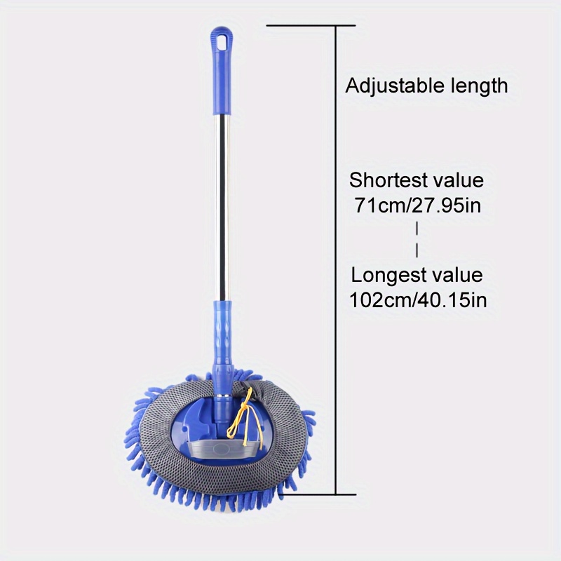 Image of 1pc Telescopic Car Cleaning Squeegee With Microfiber Head - 2-section Extendable Handle, Ergonomic Grip For Auto Detailing & Home Windows - High Absorbency