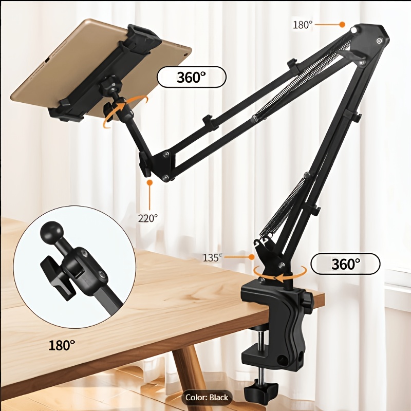 Adjustable Foldable Tablet Phone Stand, 360° Rotating Long Arm Desk Bed Clamp Holder, Multi-angle Lazy Mount For Smartphones And Tablets