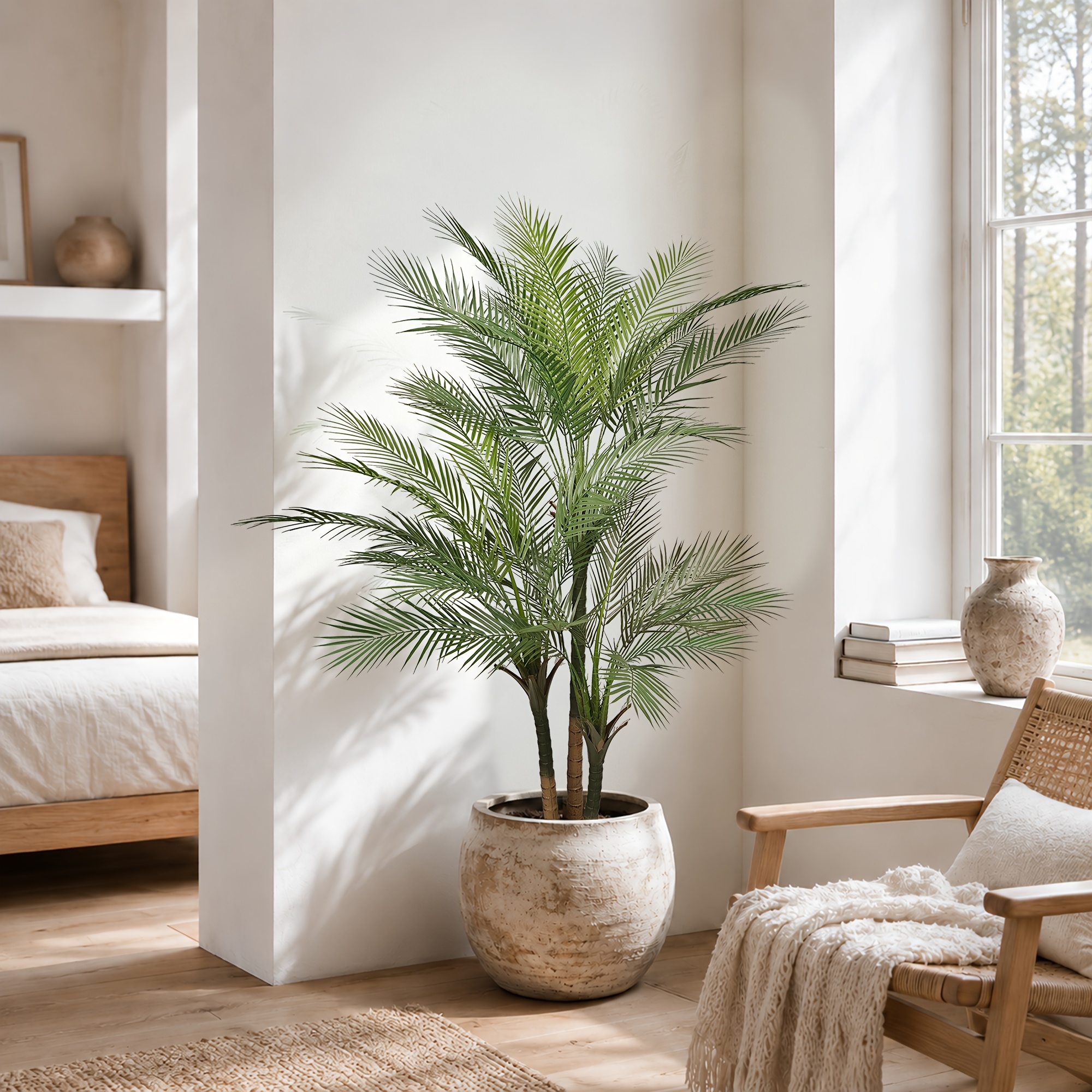 Artificial Palm Tree For Indoor Outdoor Home Decor, Tall Artificial Plant In Pot With Uv Resistant Pe Leaves, Realistic Greenery For Living Room Bedroom Balcony Garden