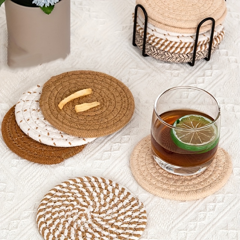 8pcs decorative coaster set 4 3 heat resistant anti   cup mats in   colors and patterns ideal for home decor gifts and party   heatresistant coasters elegant tableware intricate weave pattern details 0