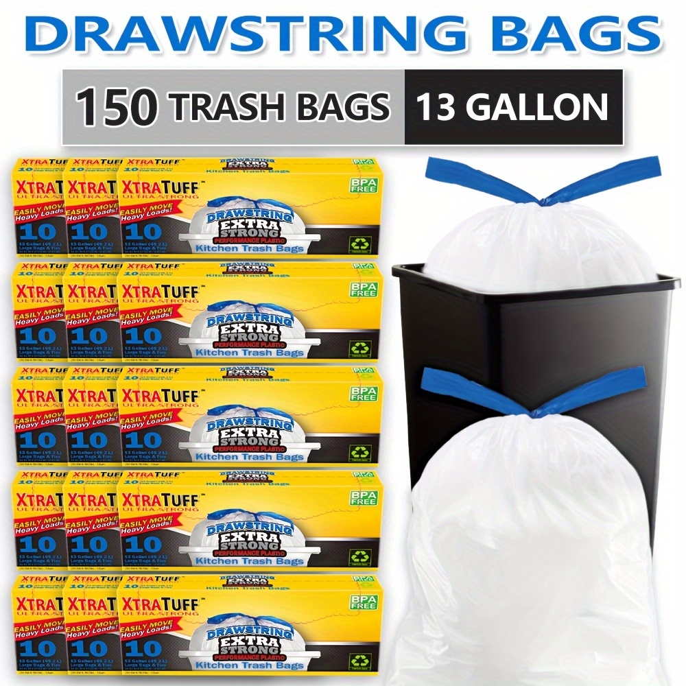 

150 13 Gallon 15 Boxs Drawstring -duty Plastic Multipurpose Disposable Super , -, Odor- For , , , , And Use And Sanitary