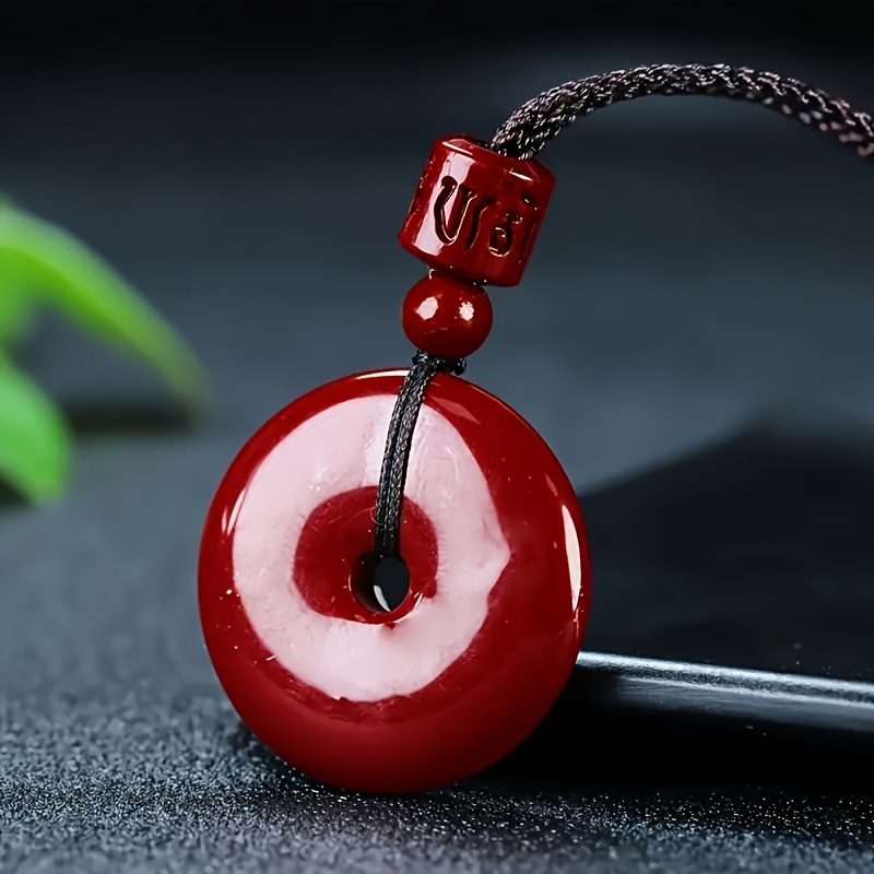 TEMU Natural Stone Chinese Safety Knot Amulet Necklace - Red Good Luck Charm Pendant Suitable For , Wealth Talisman, Unisex, Weddings, Casual Attire