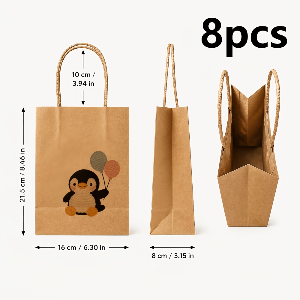 TEMU Penguin-themed Gift Bags With Sturdy Paper Handle Boxes Suitable For Holiday Gifts, Party Favors, - Adorable Penguin Design For Birthdays,