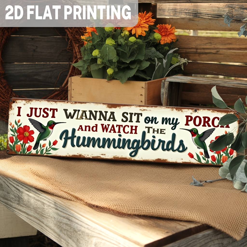 TEMU 2d Flat, 1pc, Classic Hummingbirds Sign, Metal Sign, Rustic Theme, Wall Decor For Garden, Porch, Kitchen, Living Room, Vintage Wall Art,