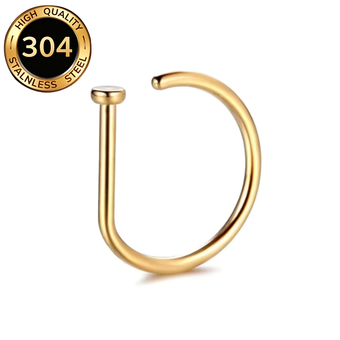 0.8mm*8mm 304 Stainless Steel D-shaped Nose Ring 1/3/5pcs Unisex Hip Hop Street Style Party Body Piercing Jewelry American Nose Jewelry