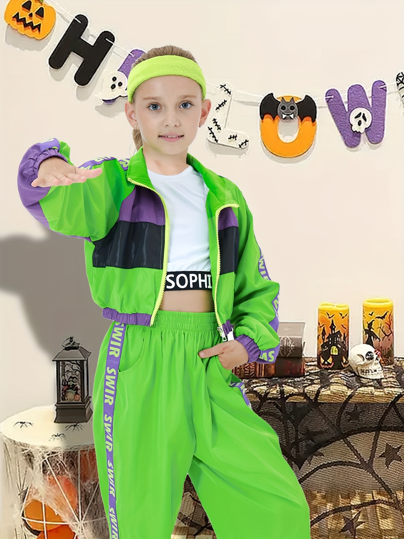 5pcs set 80s 90s Kid Hippie Dance Hip hop Cosplay Stage Costumes For Girls And Boys Jazz Hip hop Dance Costumes Halloween Retro Disco Costume