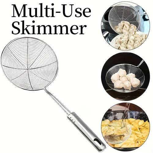 multipurpose kitchen hangable strainer ladle stainless steel long handle wire skimmer spoon for frying cooking use
