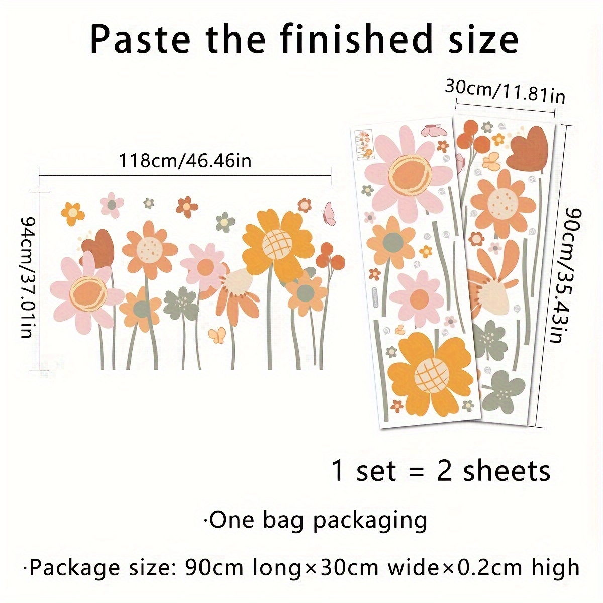 Image of 1 Set Of 2 Large Bohemian Style Flower Wall Stickers For Living Room And Bedroom Decoration