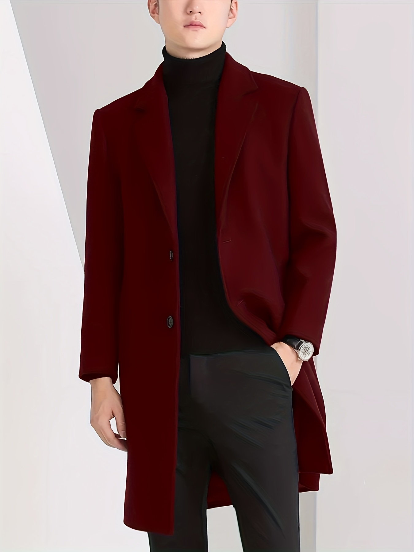 versatile fashion] men's sleek black trench coat casual Temu