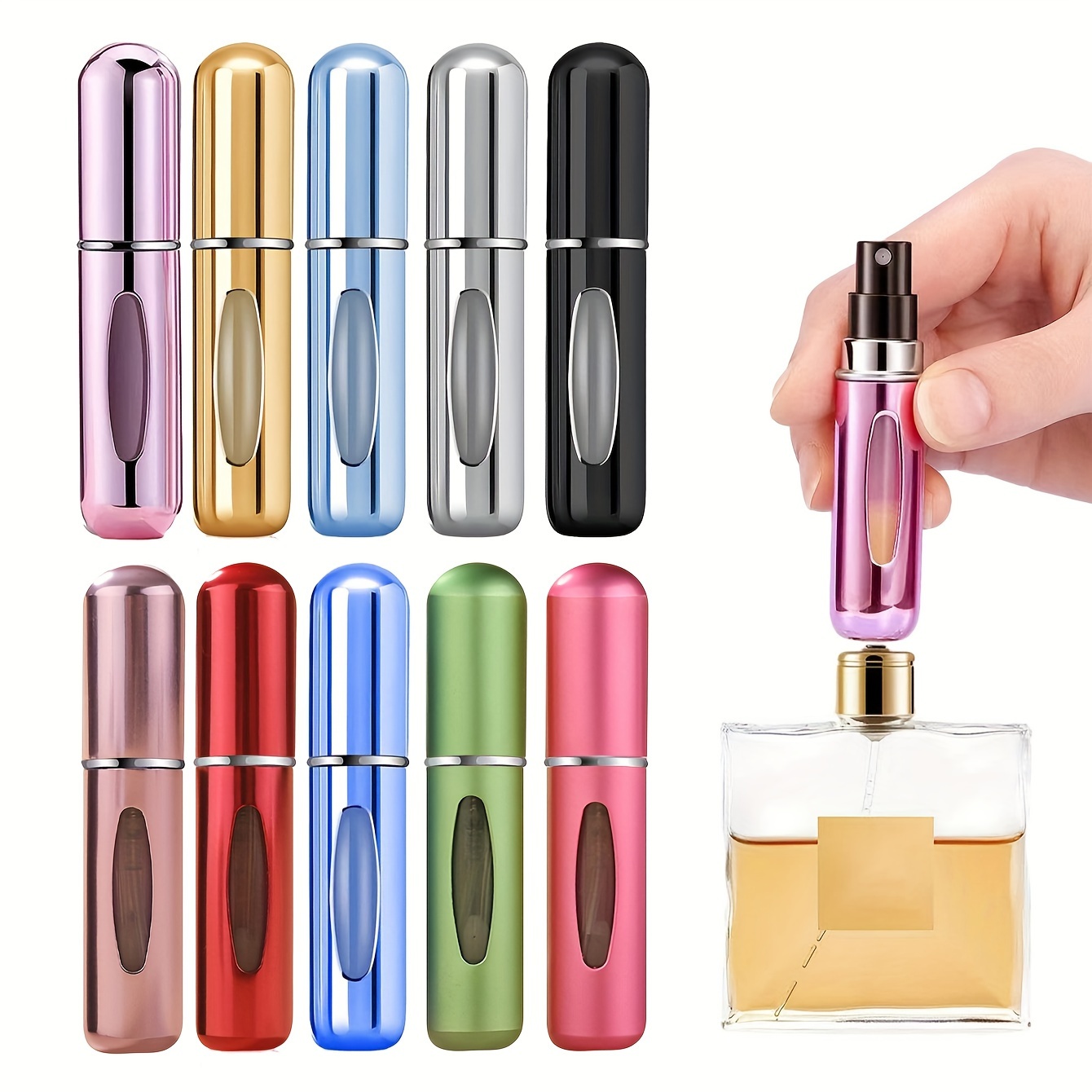 

10-pack Refillable Travel Perfume Atomizer Spray Bottles, 5ml - Portable Mini Sprayer With Anodized Aluminum Nozzle, Leakproof, Pvc Free, Unscented, Metal Construction For Fragrance & Essential Oils