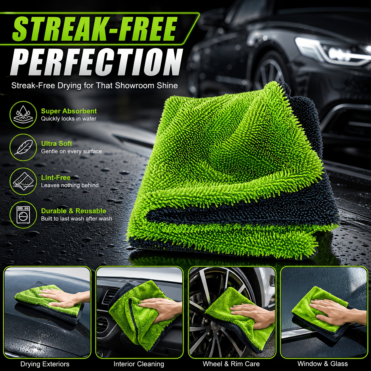 TEMU Suv Truck Drying Towel, Double-sided Microfiber, Machine Washable For Car Cleaning And Drying, Car Wash Accessory, Highly Absorbent Towel, High