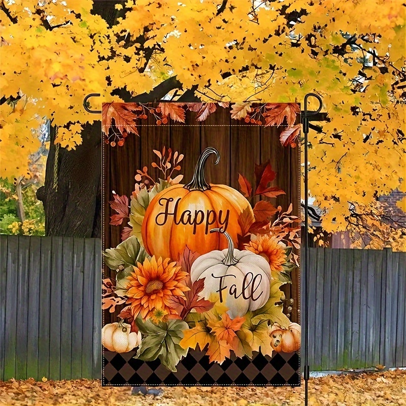 

1pc Happy Fall Pumpkin & Floral Double-sided Garden Flag – Multipurpose, Weather-resistant Polyester Fabric, No Electricity Needed, Fits Standard Flag Stands, Festive Autumn Decor, 12x18 Inches