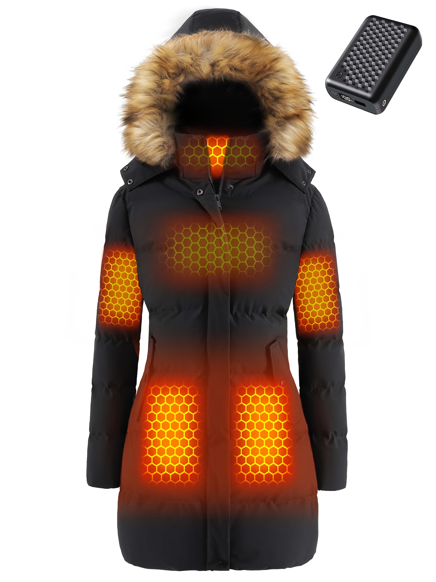 Womens Heated Jacket Usb 12v Electric Puffer Coat Hooded