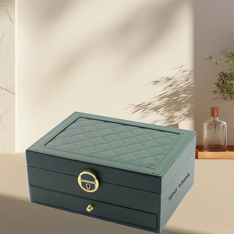 Double-Layer Faux Leather Jewelry Box with Lock and Key