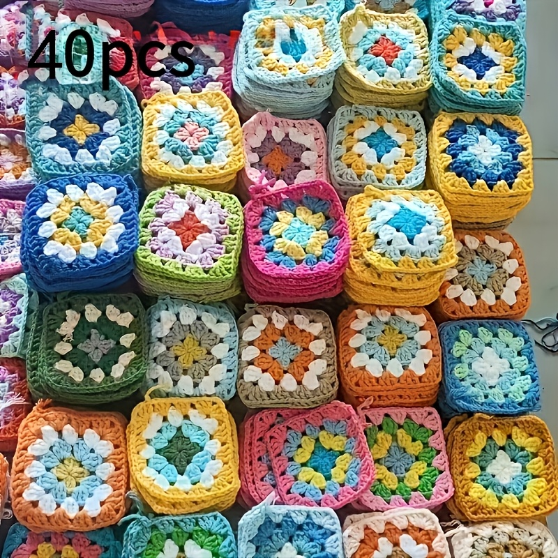 TEMU 40pcs Hand-crocheted Flower Squares Suitable For Sweaters, Scarves, Bags & Coasters | Multicolor Vibrant Yarn Squares With Random Assortment Of
