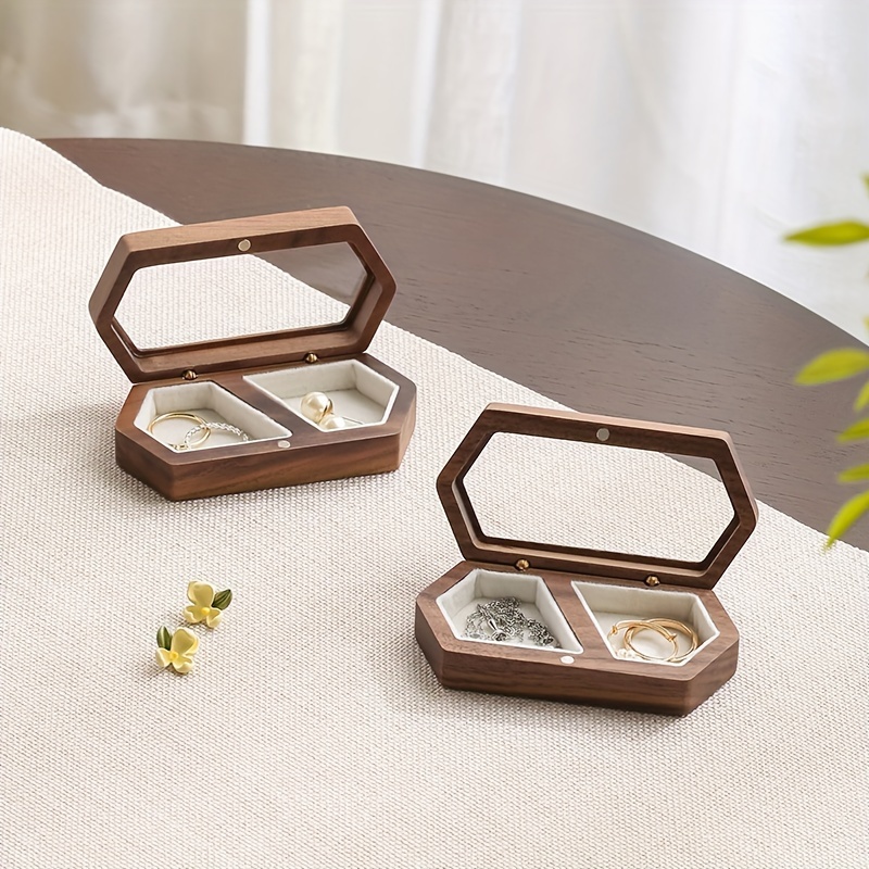 1pc wooden jewelry box vintage ring display box wedding ring storage box earrings necklace storage box small jewelry box with transparent lid