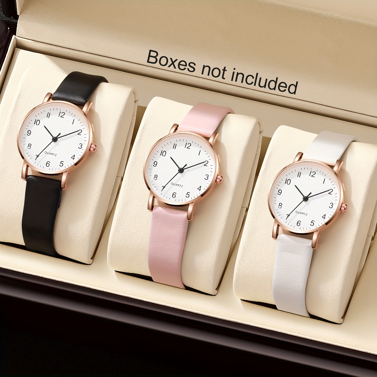 3pcs set elegant compact plate   womens watch round design faux leather   perfect gift for birthdays christmas teachers day   eid al   valentines day