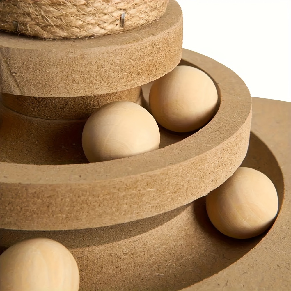 Jouet interactif pour chat avec planche à griffe en jute, piste à billes et plume artificielle suspendue – tour à griffe multifonctionnel durable pour autodivertissement