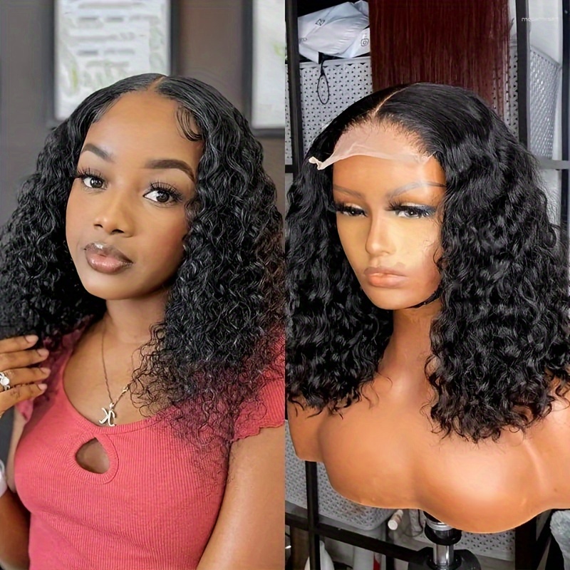  brazilian human hair wig water wave short bob with 4x4 lace front 150 density versatile for all women details 5