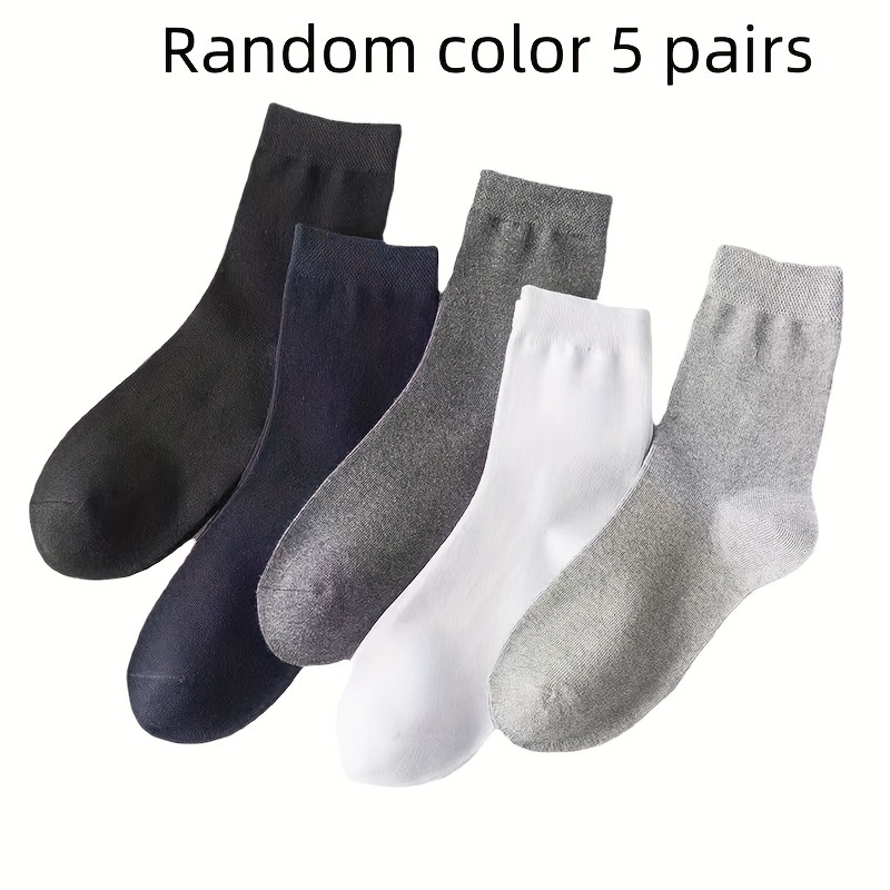 

5pcs Men's Breathable Polyester Crew Socks - Comfortable & Stretchy Knit Fabric, Ideal For Spring/summer | Assorted Colors, Cute Socks