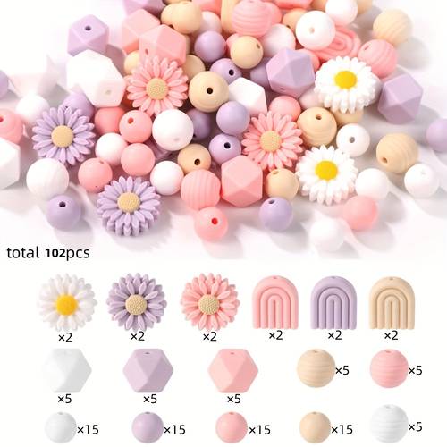 62 102pcs daisy silicone beads round daisy flower shaped silicone pine beads 12 15mm handmade beads for diy keychain bracelet necklace jewelry making handicrafts