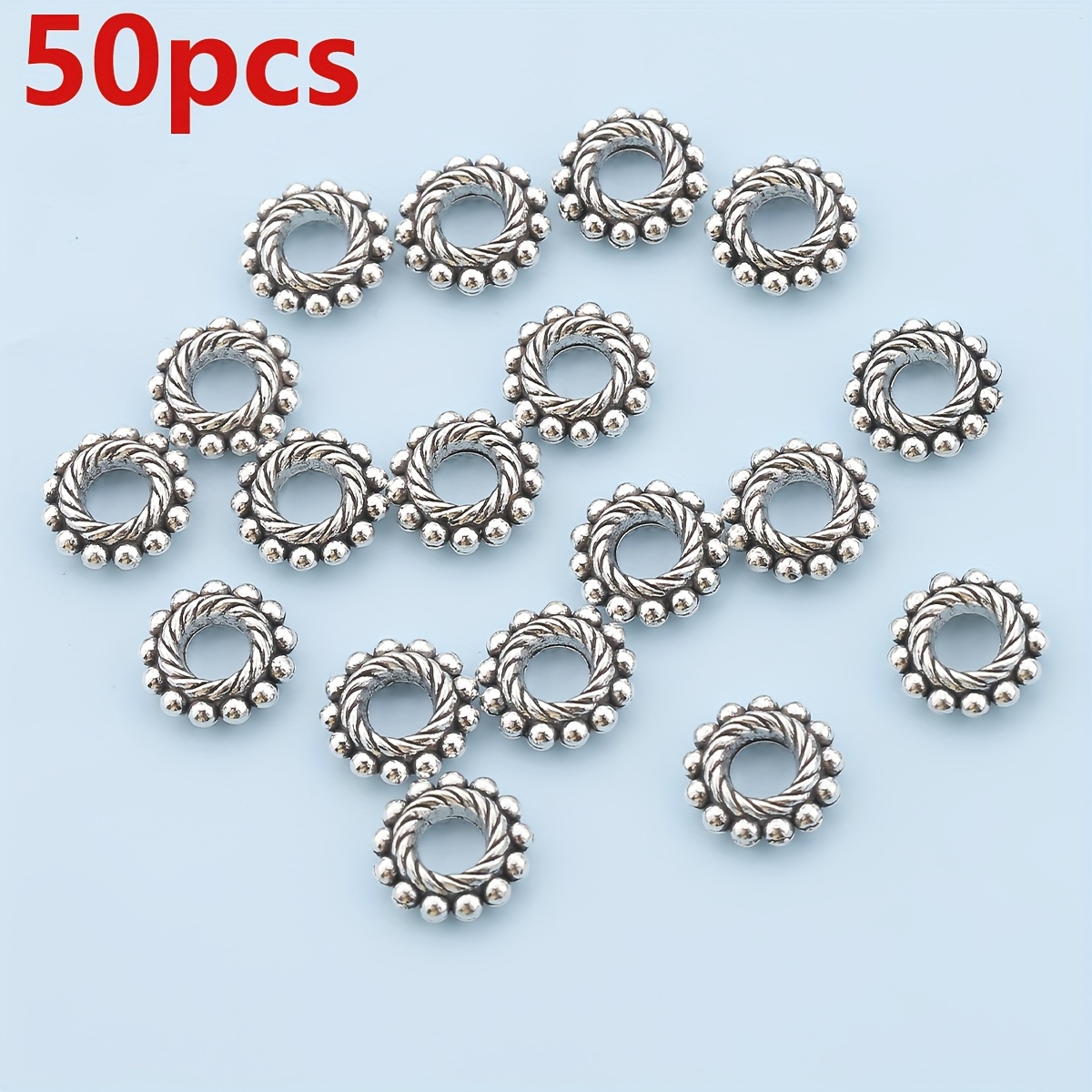 E-shop 100 Stk./50 Stk. Trommelkugel-Abstandshalter mit großem Loch, 8 mm, Punktwellen, runde Ring-Lochperlen, lose Abstandshalter, , gerader