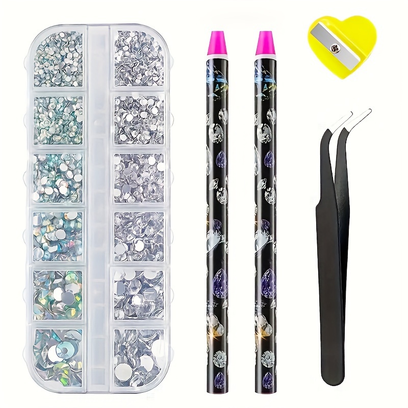 

Nail Art Decoration, Nail Rhinestones With Picker Dotting Wax Pen Tweezer Pencil Sharpener Set, Punk Gothic Fashion